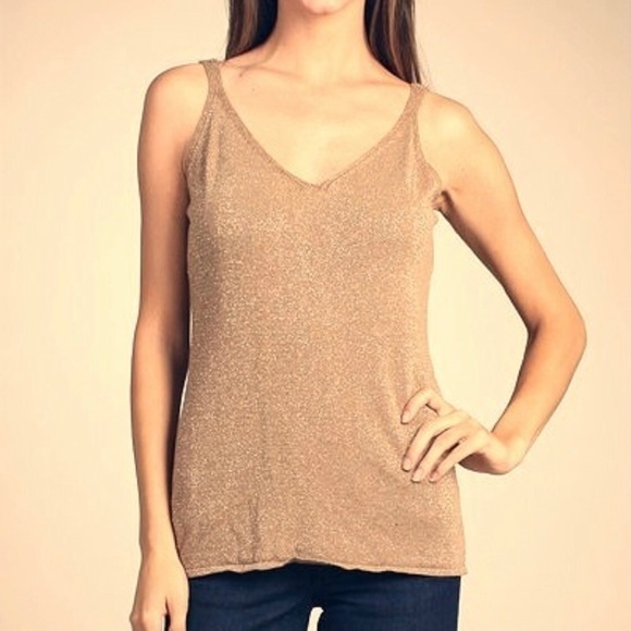 Reversible Metallic Champagne Gold Knit Tank Top - Picture 3 of 3